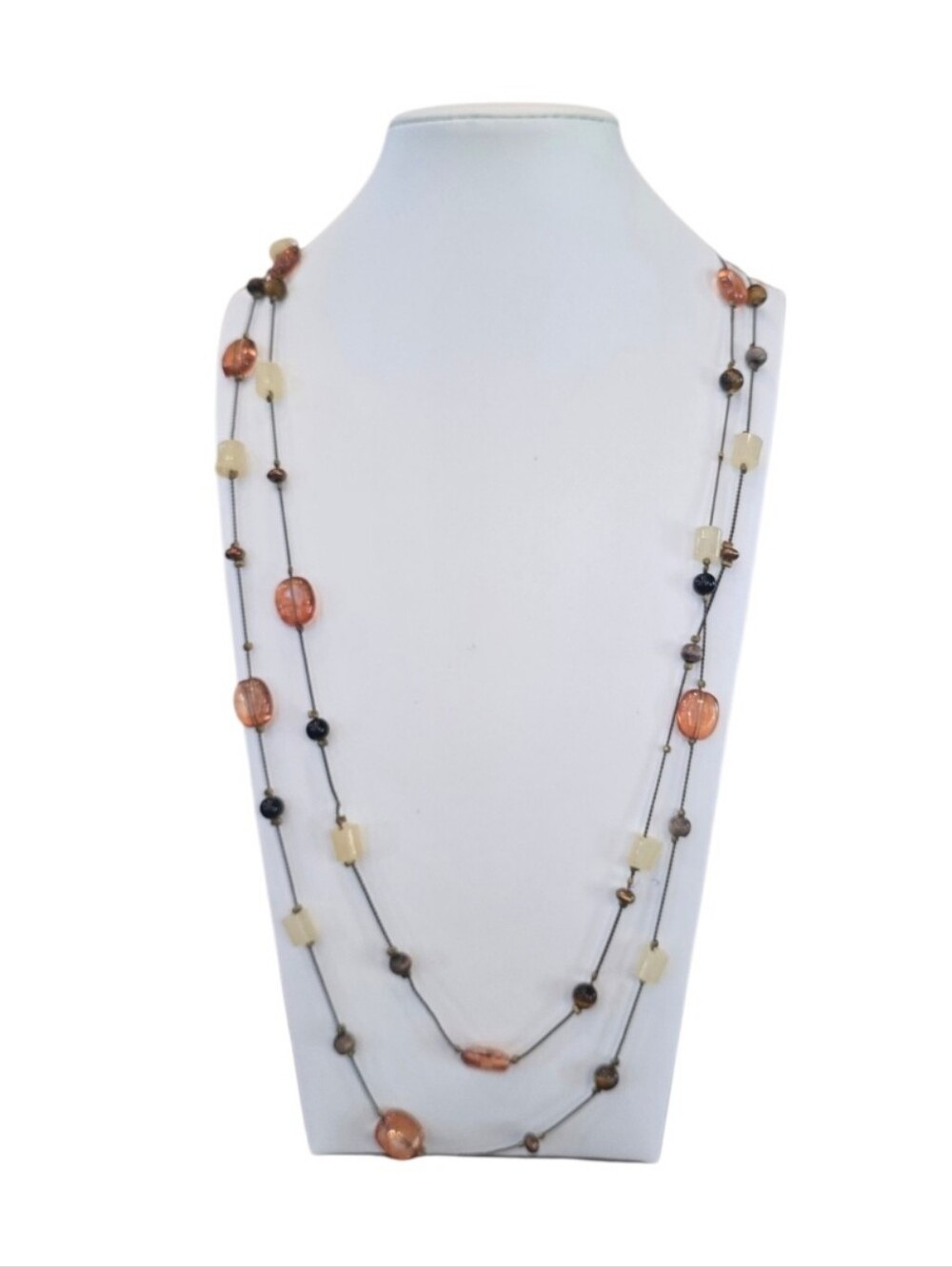 Daisy Fuentes Lucite Tigers Eye Beaded Boho Long Necklace